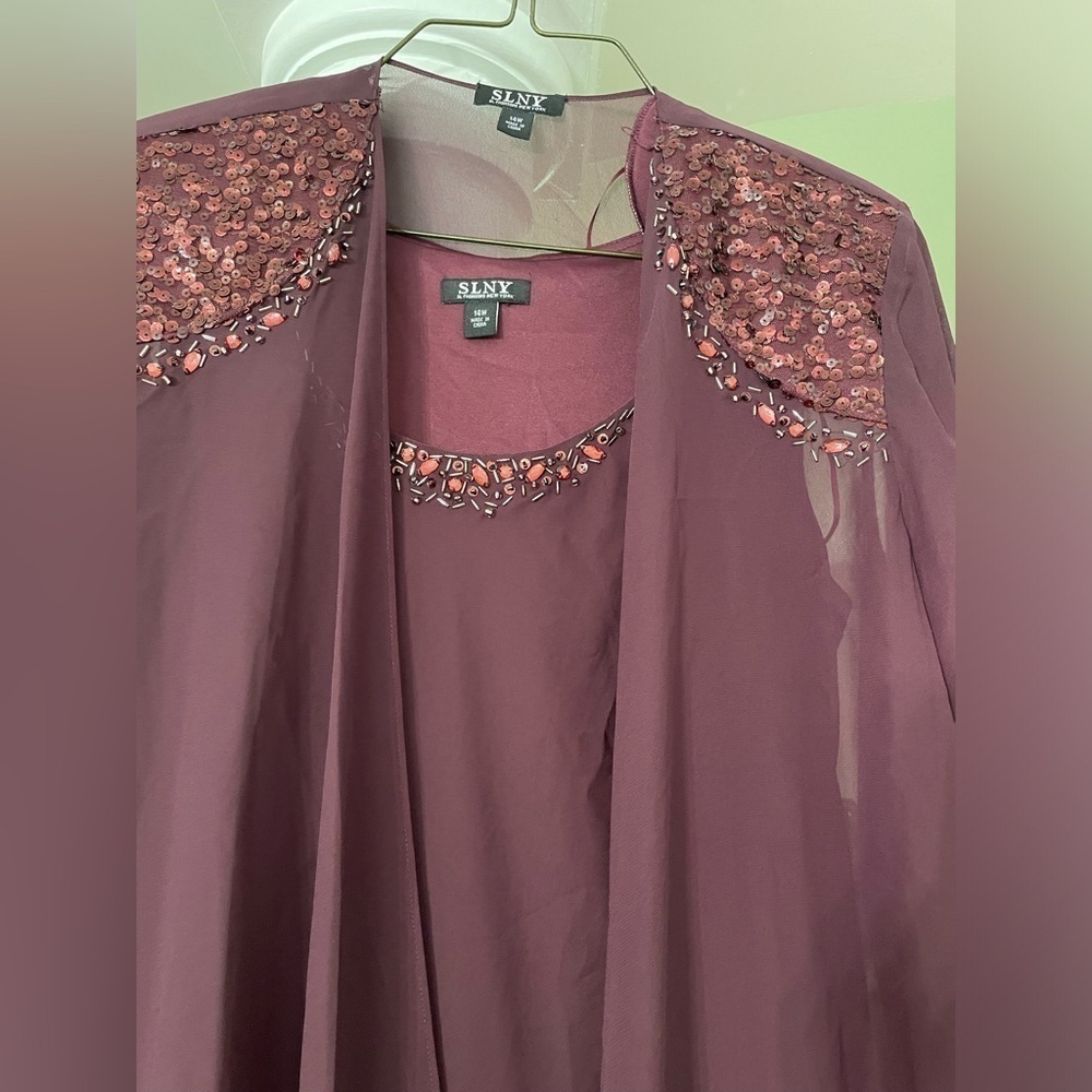 Slny Fashion NY women’s mid length Beaded details Chiffon Dress with Jacket 14 W - Picture 4 of 7